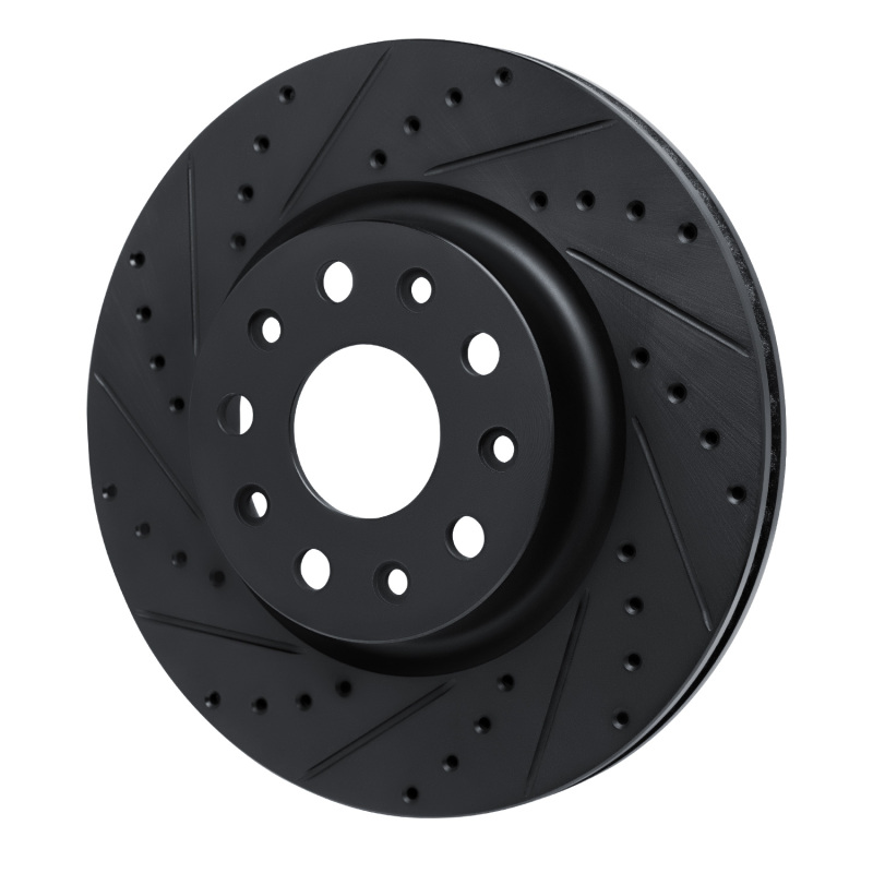 Jeep Wrangler Brake Rotor (1) - Front Left - R1 Concepts - Drilled & Slotted - Black - `18-`25